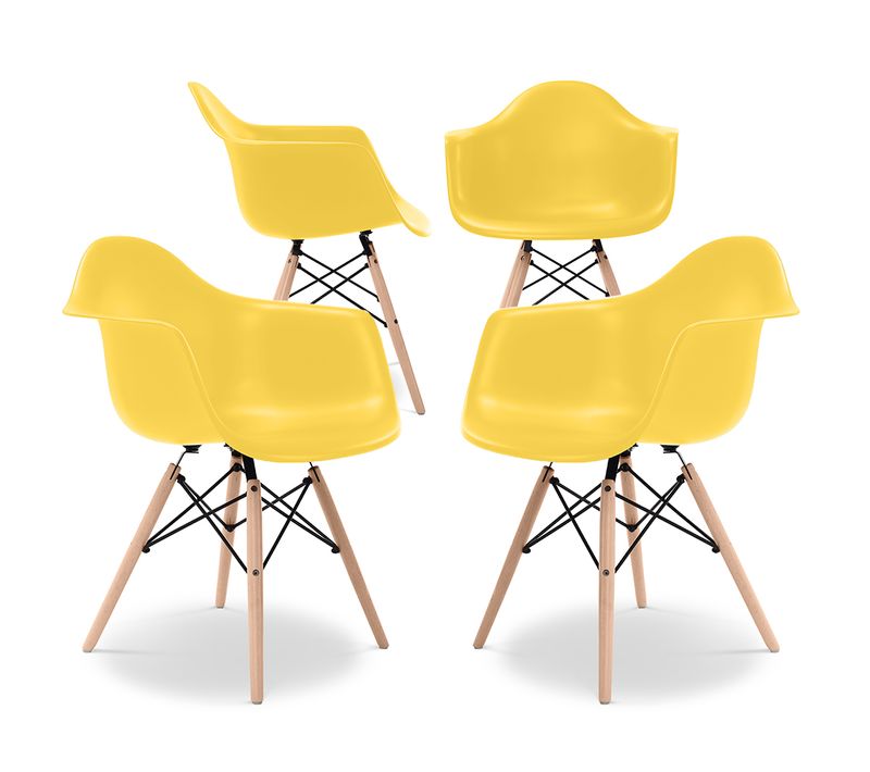 Chaise De Salle à Manger - Design Scandinave - Pieds En Bois - Lot De 4 - Skandiva Jaune