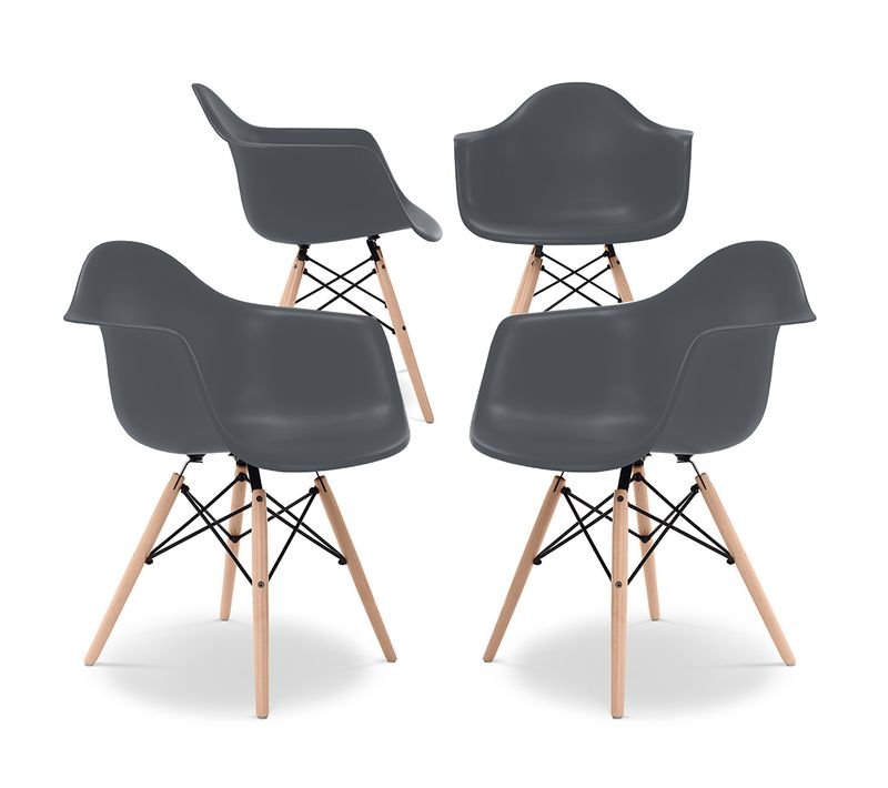 Chaise De Salle à Manger - Design Scandinave - Pieds En Bois - Lot De 4 - Skandiva Gris Foncé