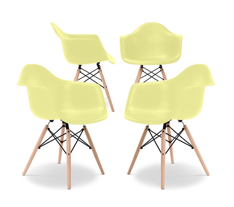 Chaise De Salle à Manger - Design Scandinave - Pieds En Bois - Lot De 4 - Skandiva Jaune Pâle