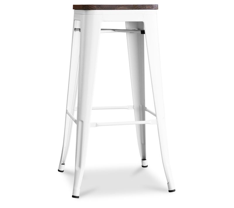 Tabouret De Bar Design Industriel - Bois et Acier - 76cm - Metalix Blanc