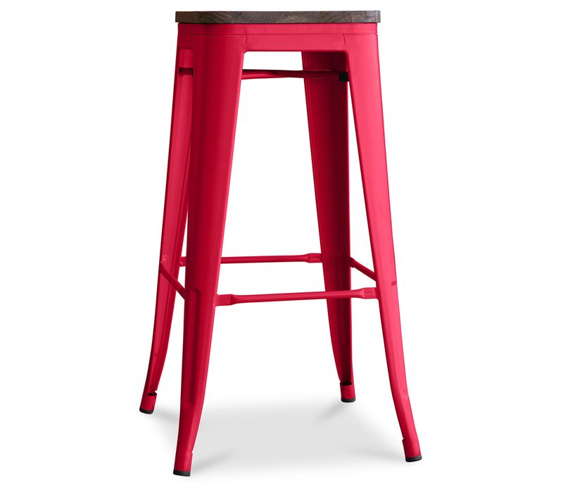 Tabouret De Bar Design Industriel - Bois et Acier - 76cm - Metalix Rouge