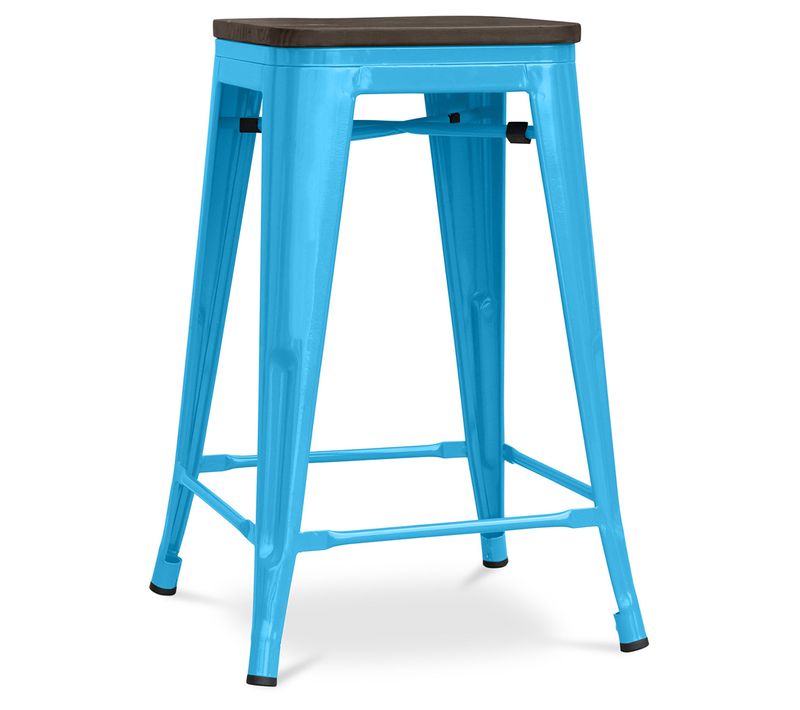 Tabouret De Bar - Design Industriel - Bois Et Acier - 60cm -metalix Turquoise
