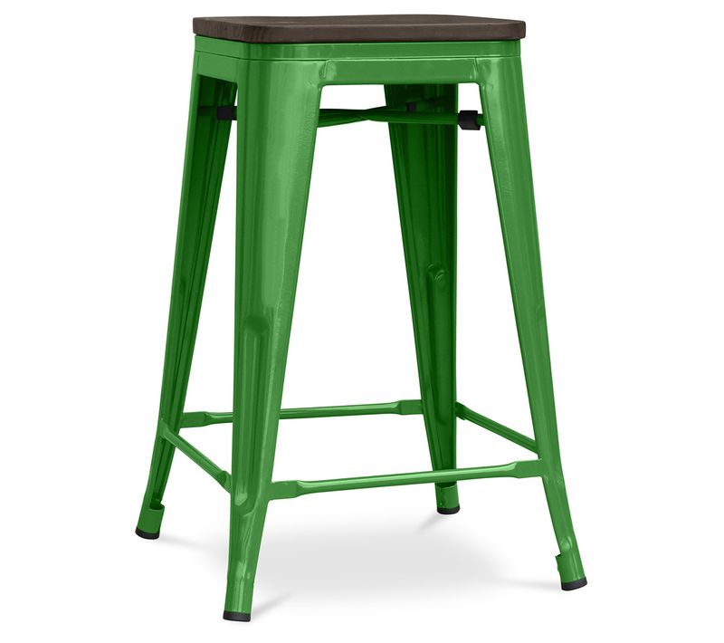 Tabouret De Bar - Design Industriel - Bois Et Acier - 60cm -metalix Vert