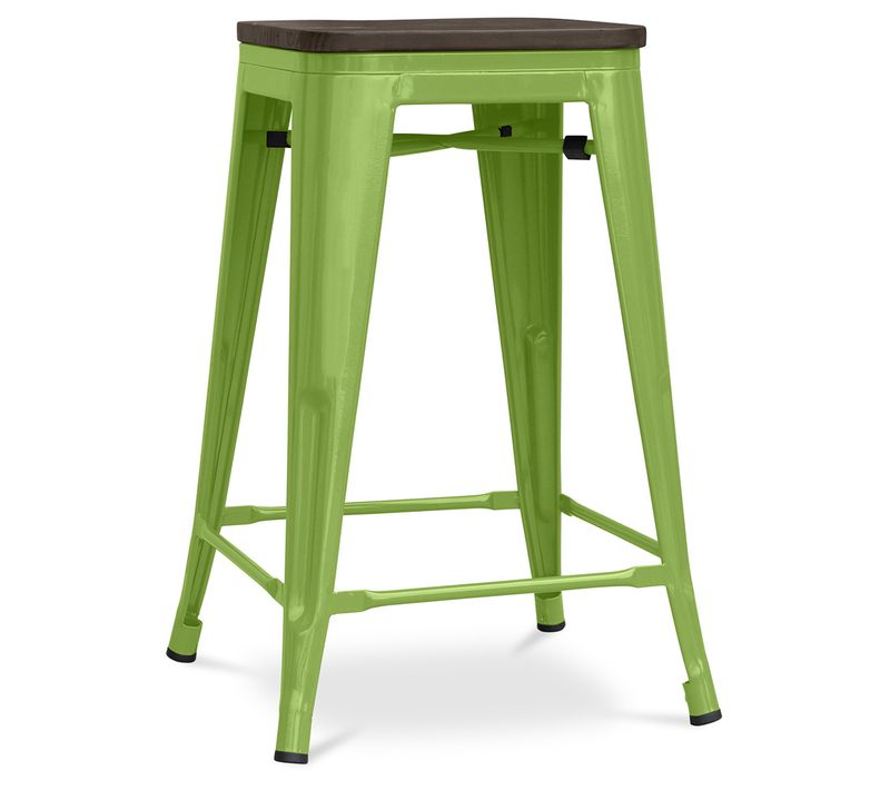 Tabouret De Bar - Design Industriel - Bois Et Acier - 60cm -metalix Vert Clair