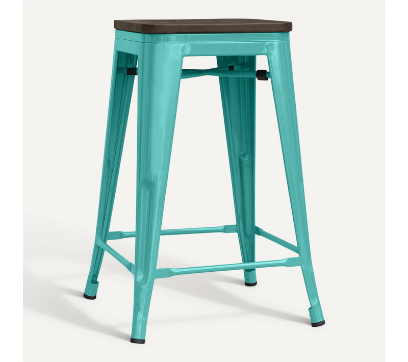 Tabouret De Bar - Design Industriel - Bois Et Acier - 60cm -metalix Vert Pastel
