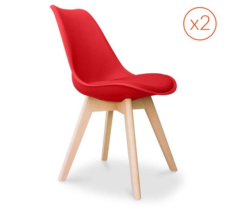 Ensemble De 2 Chaises De Design Scandinave Brielle Avec Coussin - Matt Rouge
