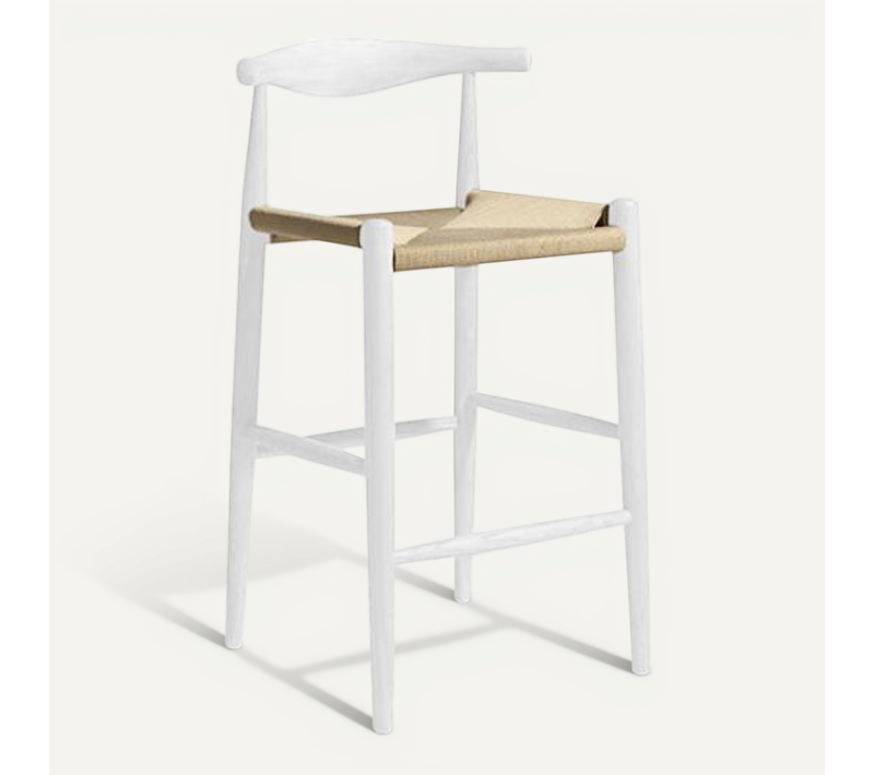 Tabouret De Bar Boho Bali Design En Corde - 75cm - Bois Blanc
