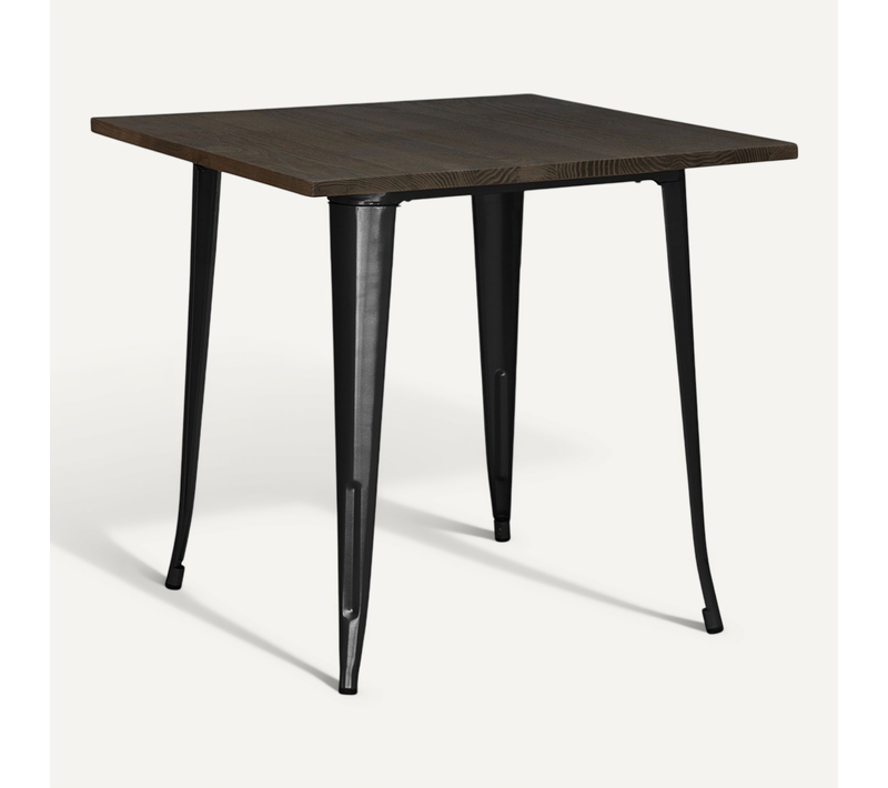 Table à Manger Industriel Bistrot Metalix - 80 Cm - Bois Foncé Noir