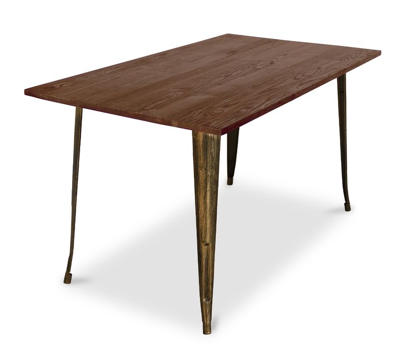 Table à Manger Industriel Bistrot Metalix - 140 Cm - Bois Foncé Bronze Métallisé