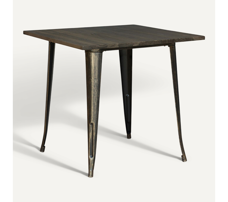 Table à Manger Industriel Bistrot Metalix - 80 Cm - Bois Foncé Bronze Métallisé