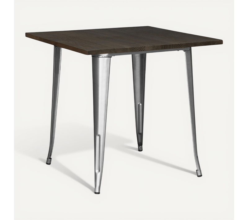 Table à Manger Industriel Bistrot Metalix - 80 Cm - Bois Foncé Acier