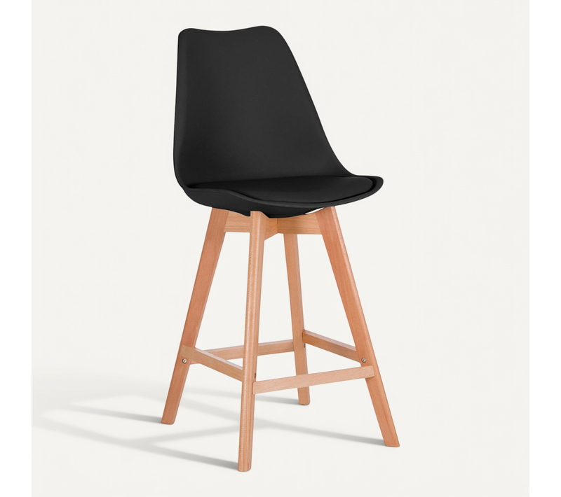 Premium Tabouret De Bar Brielle Avec Coussin De Style Scandinave - Bois Noir