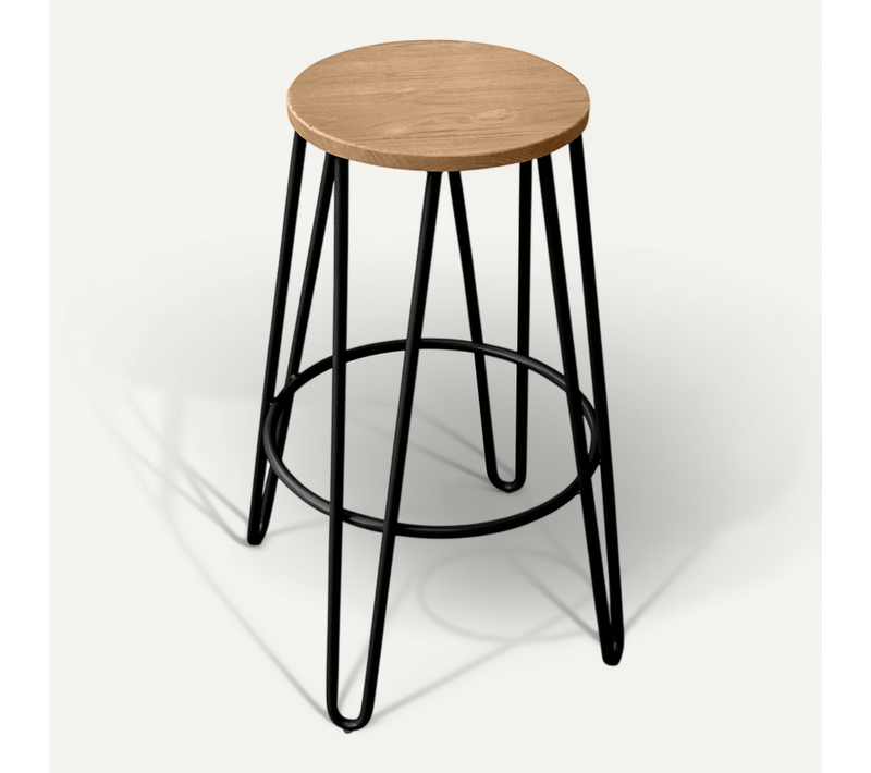 Tabouret De Bar Hairpin 66 Cm - Bois Clair Et Métal Noir
