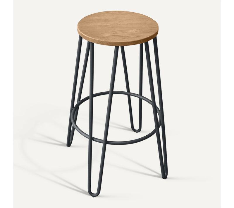 Tabouret De Bar Hairpin 66 Cm - Bois Clair Et Métal Gris Foncé