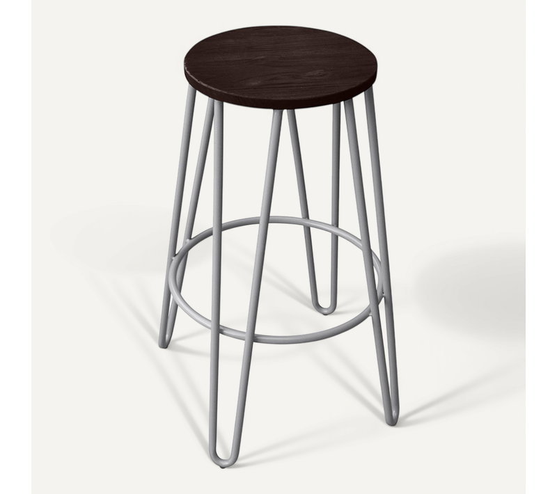 Tabouret De Bar Hairpin 66 Cm - Bois Foncé Et Métal Gris Clair
