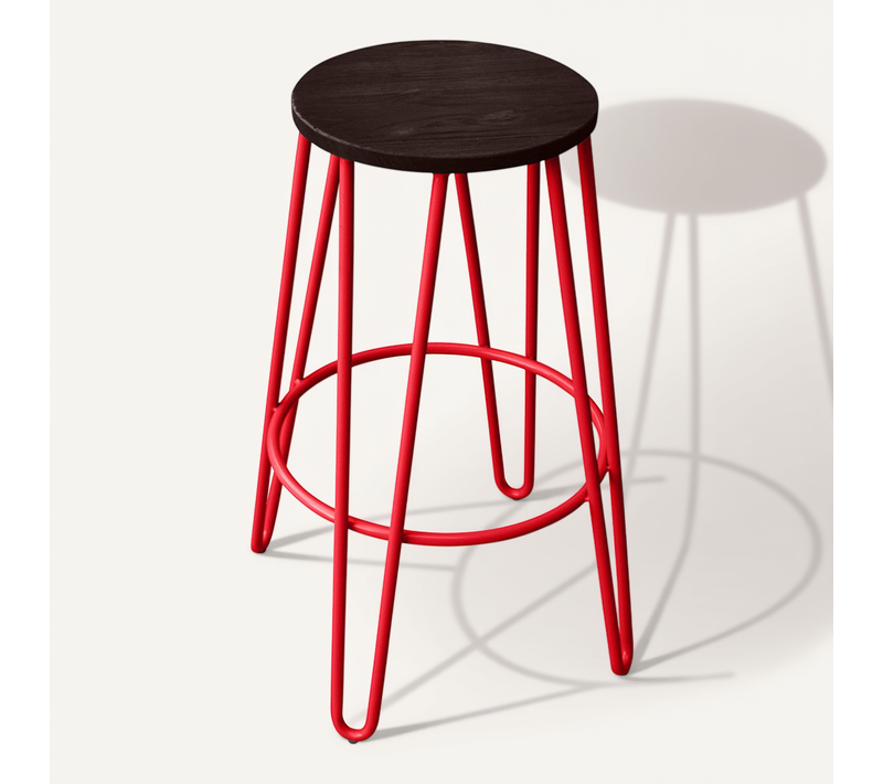 Tabouret De Bar Hairpin 66 Cm - Bois Foncé Et Métal Rouge