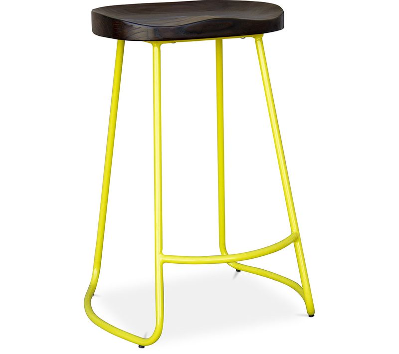 Tabouret De Bar Industriel 66cm Aiyana - Bois Foncé Et Métal Jaune