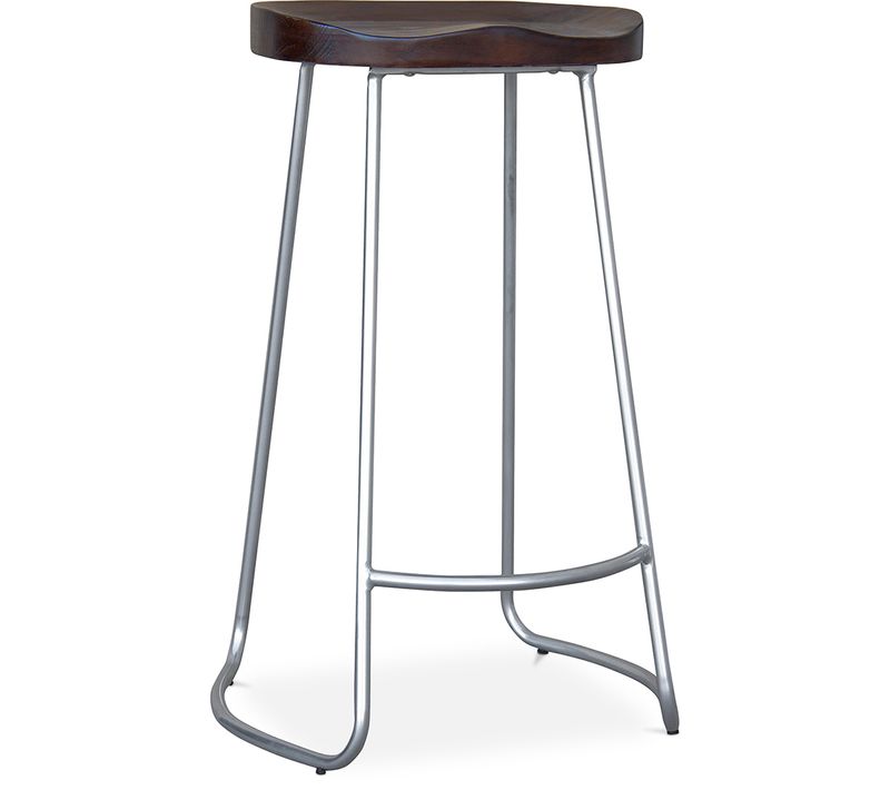 Tabouret De Bar Industriel 76cm Aiyana - Bois Foncé Et Métal Acier