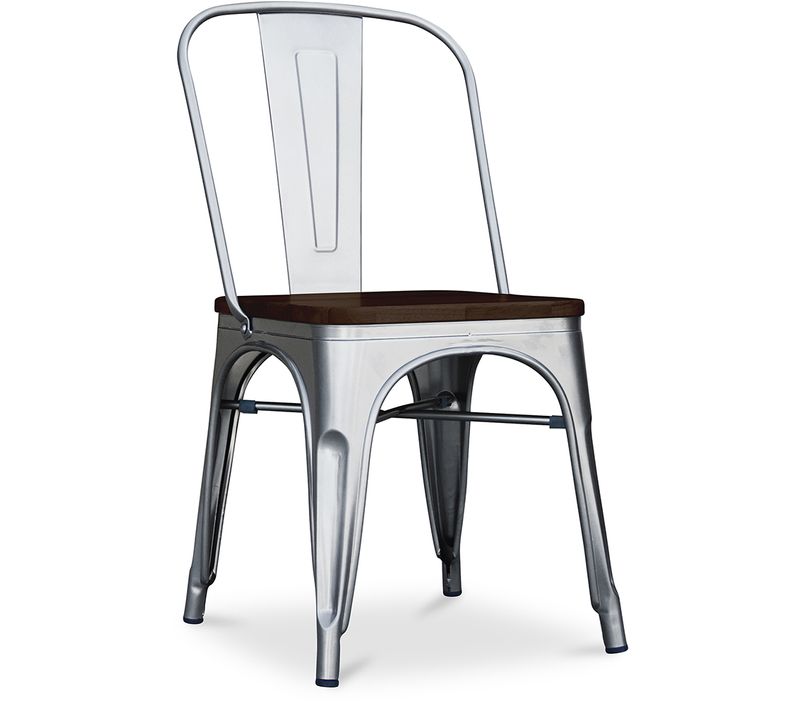 Chaise Carrée Bistrot Metalix - Métal Et Bois Foncé Acier