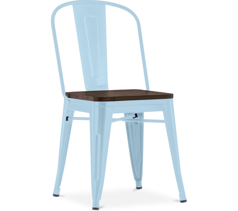 Chaise Carrée Bistrot Metalix - Métal Et Bois Foncé Bleu Clair