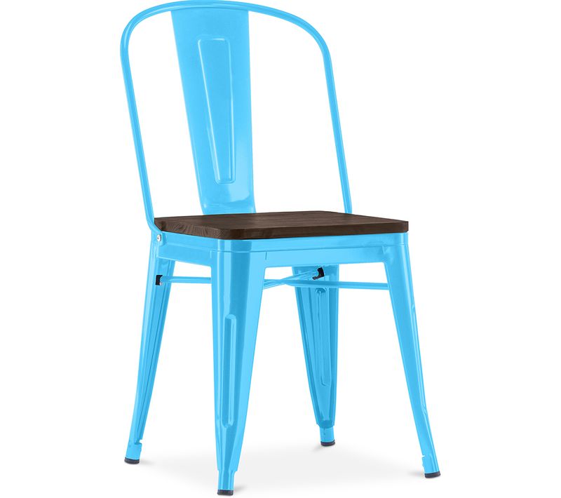 Chaise Carrée Bistrot Metalix - Métal Et Bois Foncé Turquoise