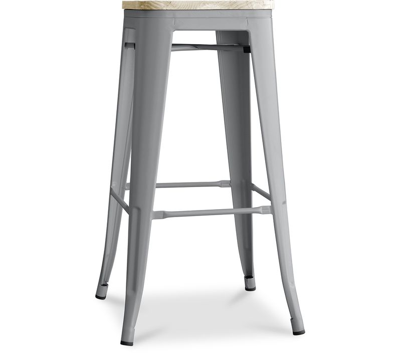 Tabouret Bistrot Metalix - 76 Cm - Métal Et Bois Clair Gris Clair