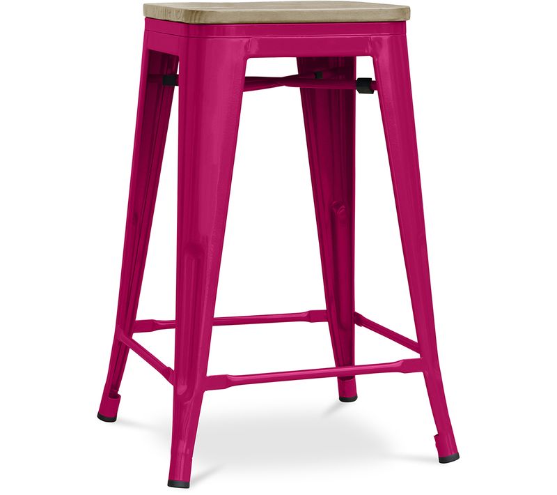 Tabouret Bistrot Metalix - 61 Cm - Métal Et Bois Clair Fuchsia