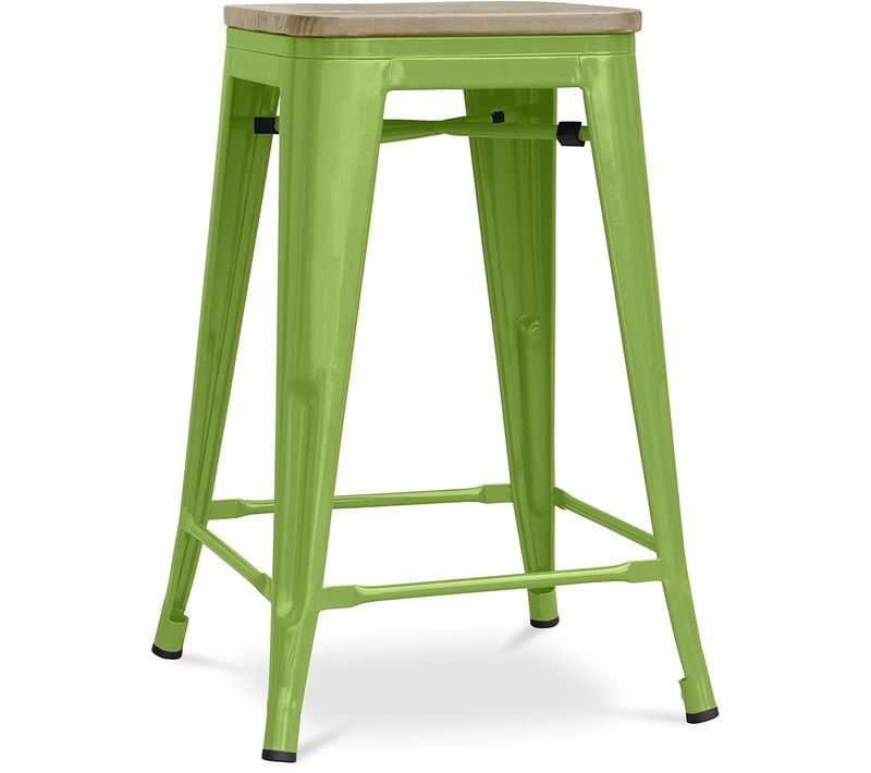 Tabouret Bistrot Metalix - 61 Cm - Métal Et Bois Clair Vert Clair