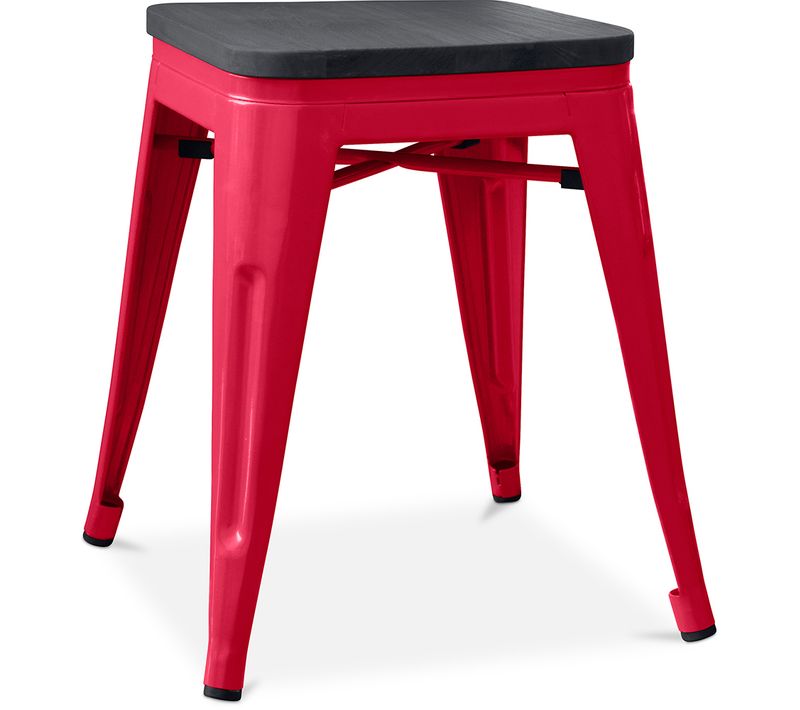 Tabouret Bistrot Metalix - 46 Cm - Métal Et Bois Foncé Rouge