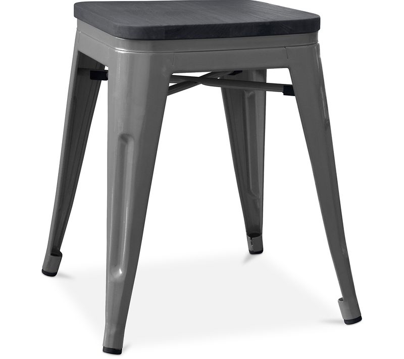 Tabouret Bistrot Metalix - 46 Cm - Métal Et Bois Foncé Gris Foncé