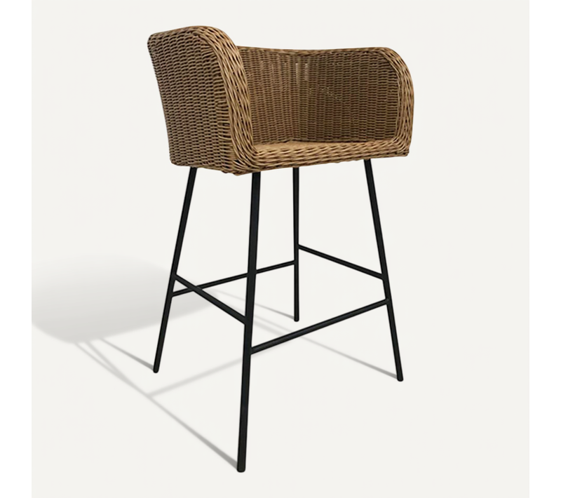 Tabouret De Bar Design Boho Bali - Rotin Synthétique - 76cm - Gazala Bois Naturel