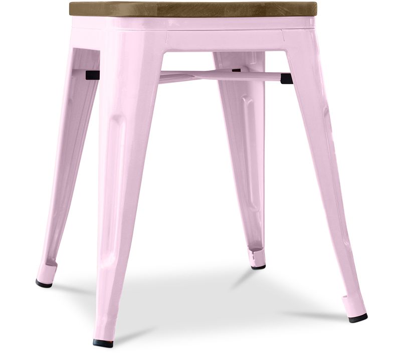 Tabouret Design Industriel - Bois Et Acier - 45cm - Metalix Rose Pâle