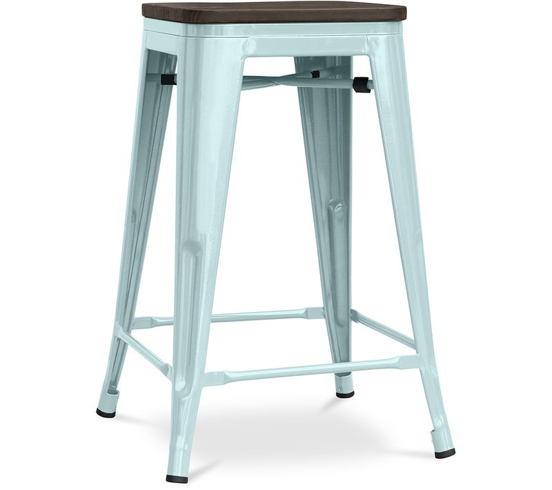 Tabouret De Bar - Design Industriel - Bois Et Acier - 60cm -metalix Vert Pâle