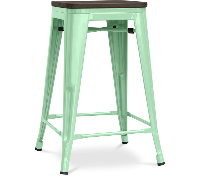 Tabouret De Bar - Design Industriel - Bois Et Acier - 60cm -metalix Menthe