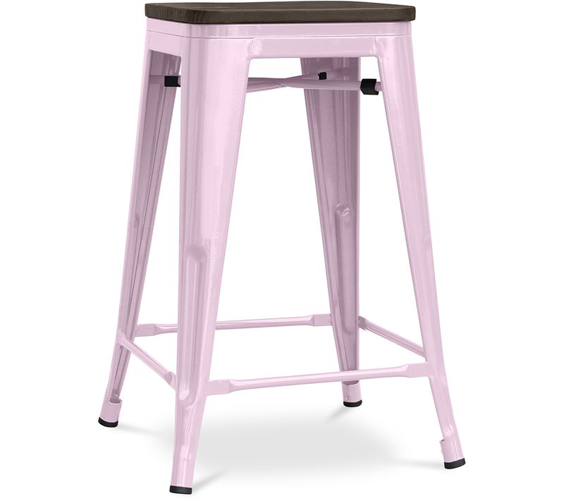 Tabouret De Bar - Design Industriel - Bois Et Acier - 60cm -metalix Rose Pâle