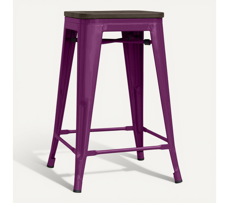 Tabouret De Bar - Design Industriel - Bois Et Acier - 60cm -metalix Violet