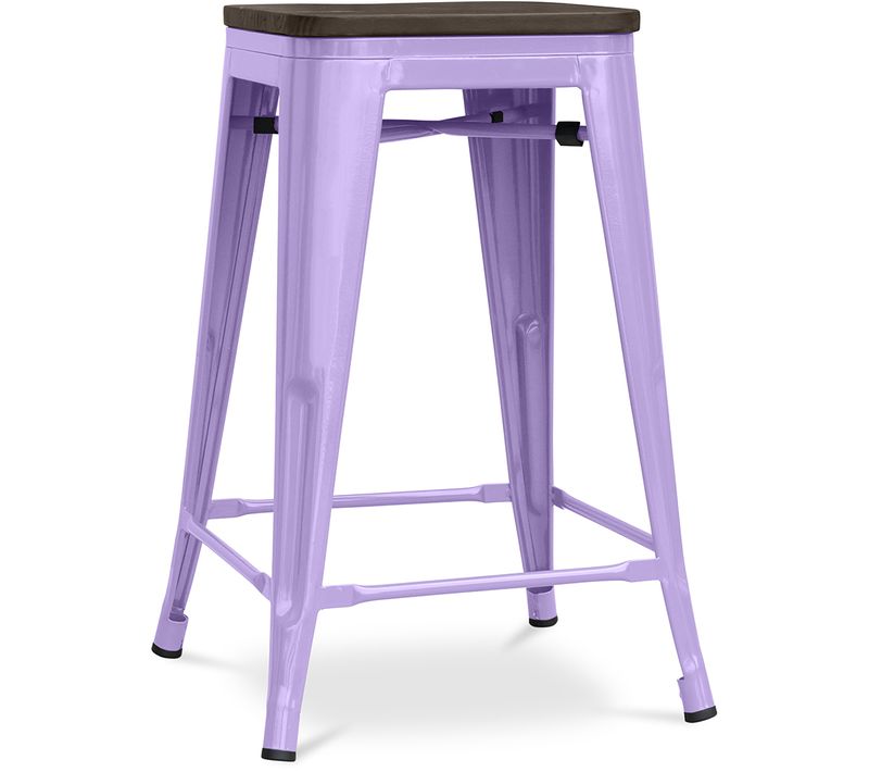 Tabouret De Bar - Design Industriel - Bois Et Acier - 60cm -metalix Violet Pastel