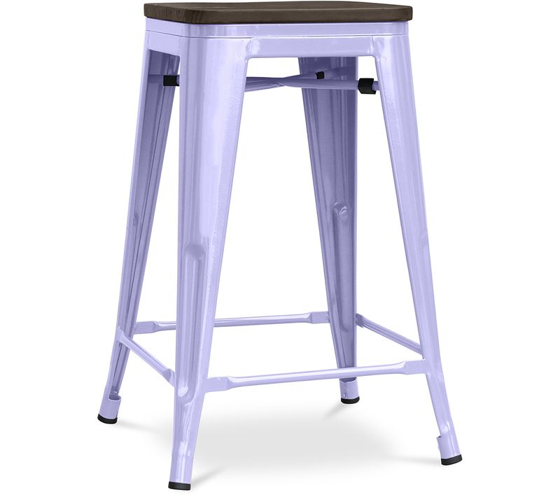 Tabouret De Bar - Design Industriel - Bois Et Acier - 60cm -metalix Lavande