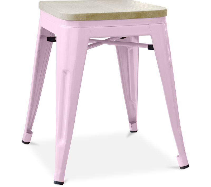 Tabouret Bistrot Metalix - Métal Et Bois Clair - 45cm Rose Pâle