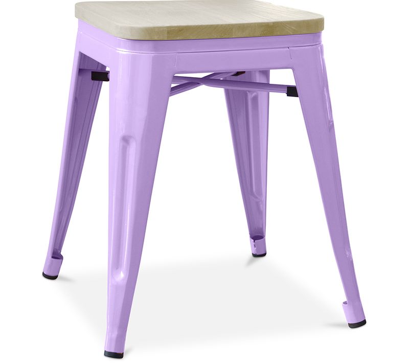 Tabouret Bistrot Metalix - Métal Et Bois Clair - 45cm Violet Pastel
