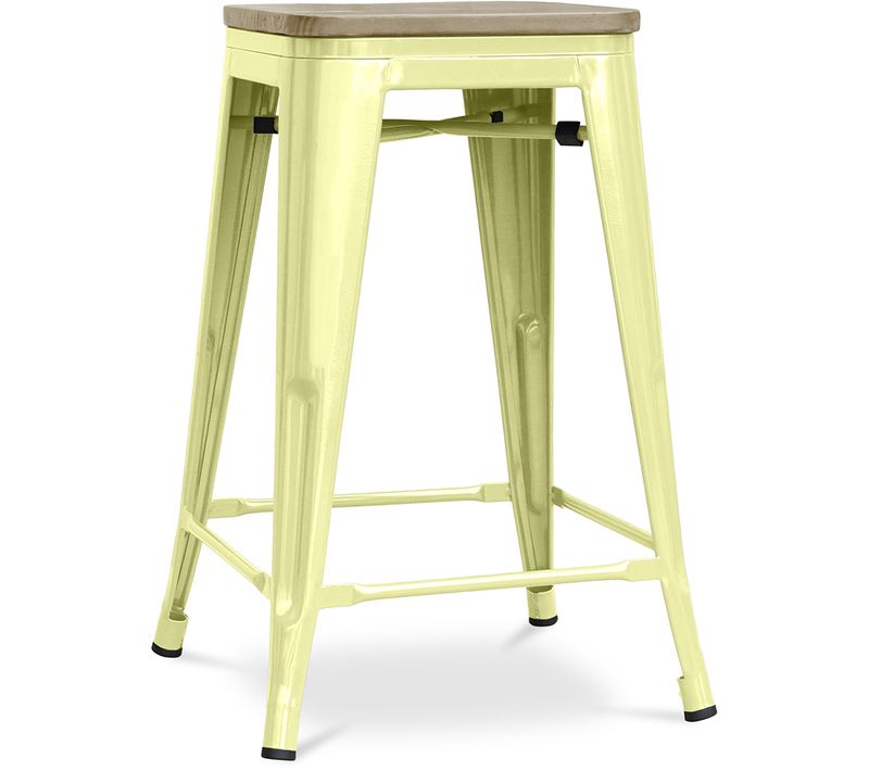 Tabouret Bistrot Metalix - 61 Cm - Métal Et Bois Clair Jaune Pâle