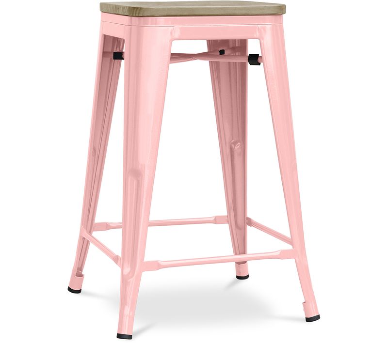 Tabouret Bistrot Metalix - 61 Cm - Métal Et Bois Clair Orange Pâle