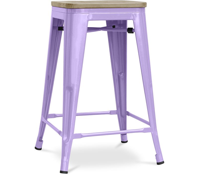 Tabouret Style Bistrot Metalix - 61 Cm - Métal Et Bois Clair Violet Pastel