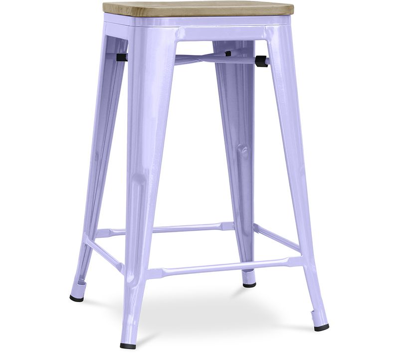 Tabouret Style Bistrot Metalix - 61 Cm - Métal Et Bois Clair Lavande