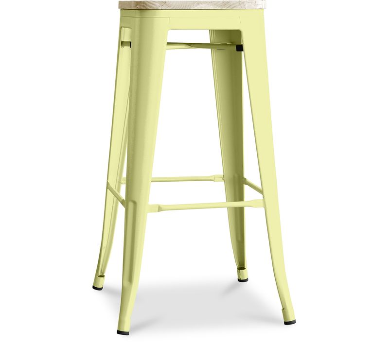 Tabouret Bistrot Metalix - 76 Cm - Métal Et Bois Clair Jaune Pâle