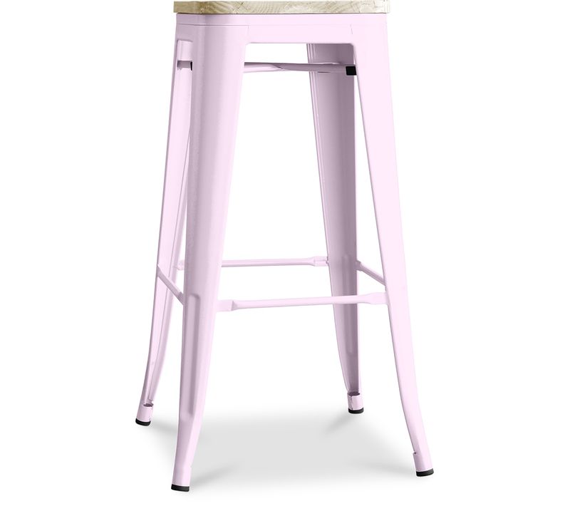 Tabouret Bistrot Metalix - 76 Cm - Métal Et Bois Clair Rose Pâle