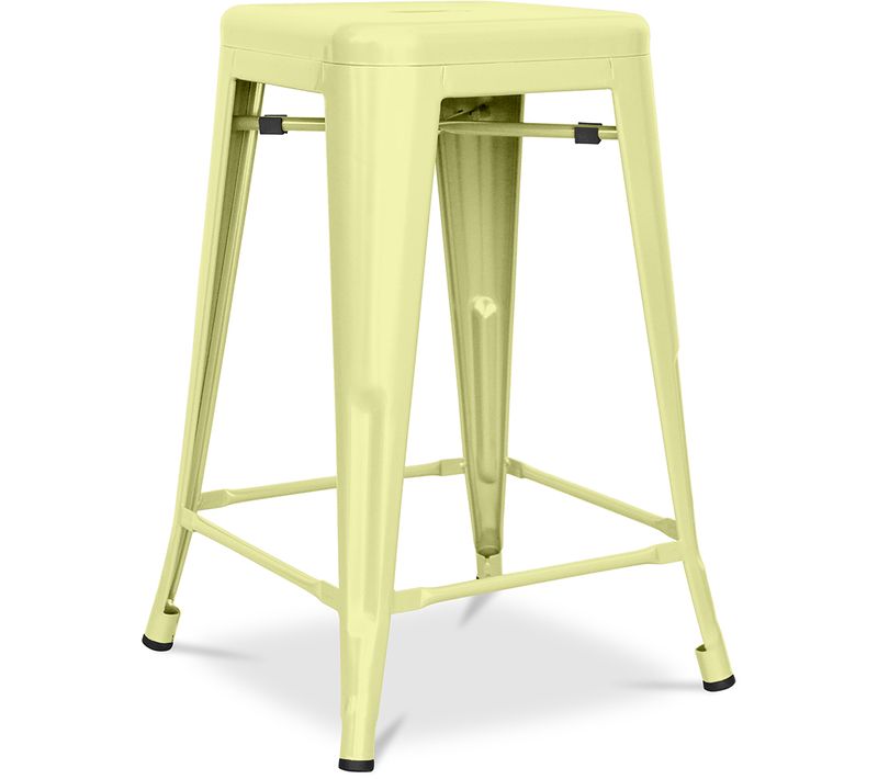 Tabouret De Bar Design Industriel - Acier Mat - 60cm - Metalix Jaune Pâle