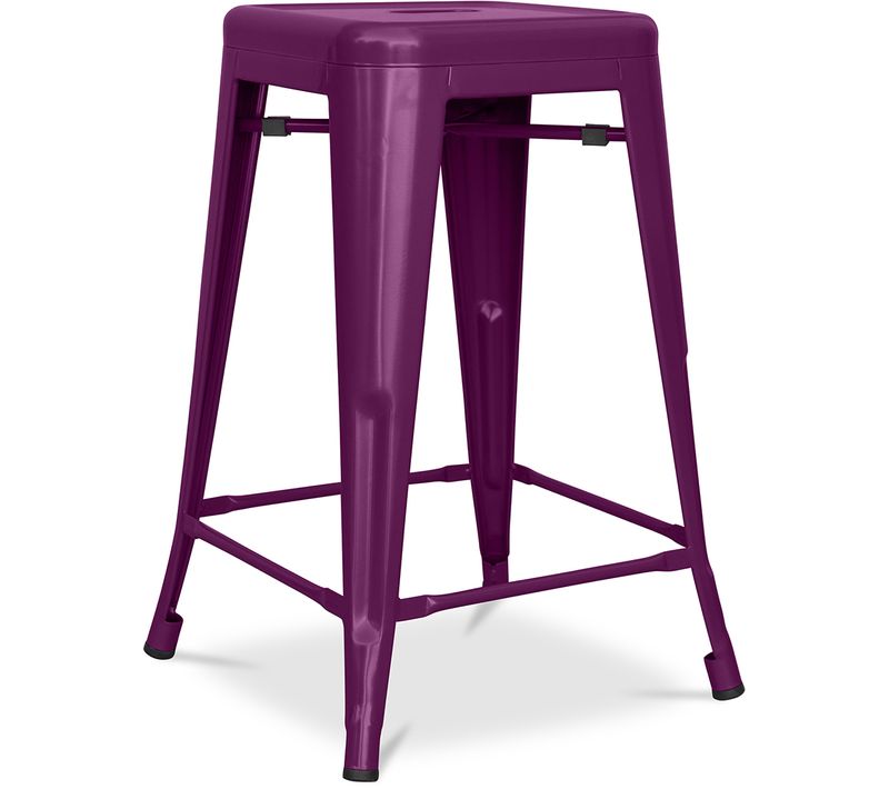 Tabouret De Bar Design Industriel - Acier Mat - 60cm - Metalix Violet