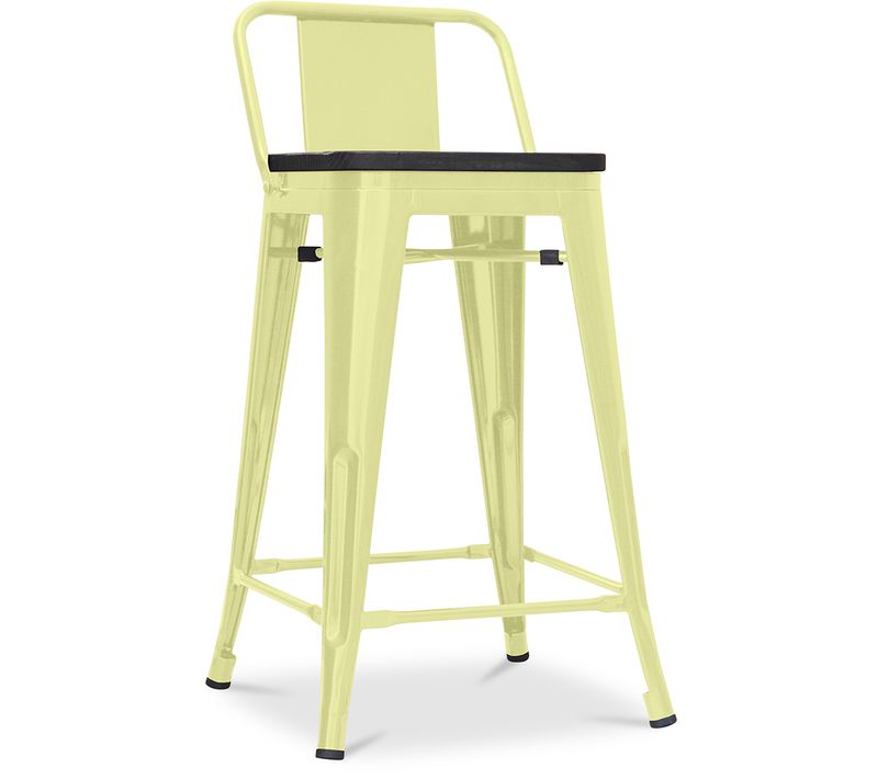 Tabouret De Bar Design Industriel Avec Dossier - Bois Et Acier - 60 Cm - Metalix Jaune Pâle