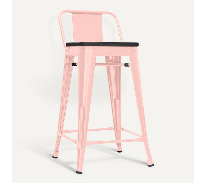 Tabouret De Bar Design Industriel Avec Dossier - Bois Et Acier - 60 Cm - Metalix Orange Pâle